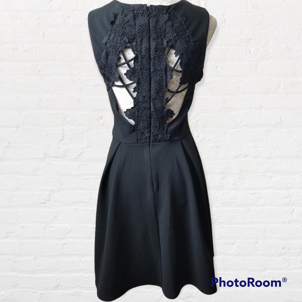 Miami Black Cutout Skater Dress with Lace Detail Size Medium